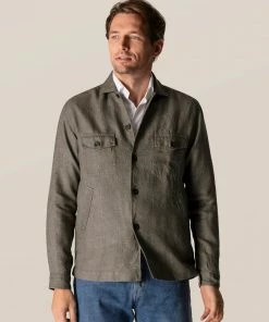Off The Water Eton Khaki Linen Over Shirt
