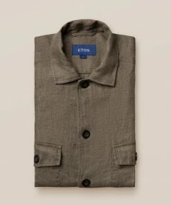 Off The Water Eton Khaki Linen Over Shirt