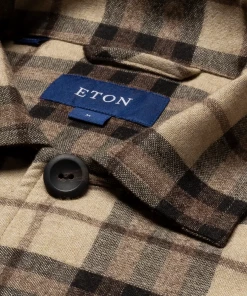 Off The Water Eton Brown Cotton Check Cotton Wool Cashmere Overshirt