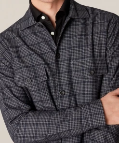 Eton Blue Checked Cotton Wool Cashmere Overshirt Off The Water