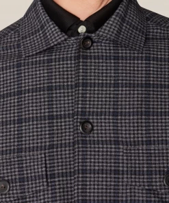 Eton Blue Checked Cotton Wool Cashmere Overshirt Off The Water