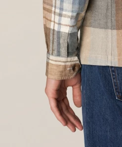 Eton Khaki Plaid Linen Twill Overshirt Off The Water