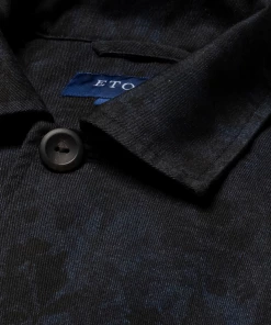 Off The Water Eton Dark Blue Floral Print Gabardine Overshirt